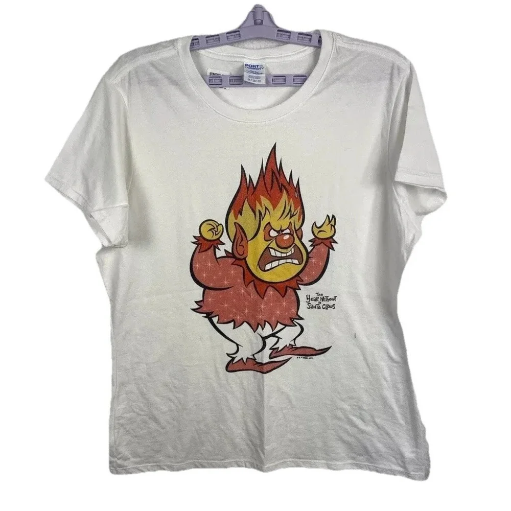 The Year Without Santa Claus Angry Elf Graphic  White Tshirt Size XL Skater Goth